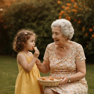 An elderly woman and a young child sharing a healthy meal, symbolizing zinc's importance across generations