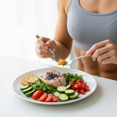 Person enjoying a healthy meal with fresh ingredients