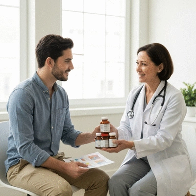Person consulting with a healthcare professional about supplements