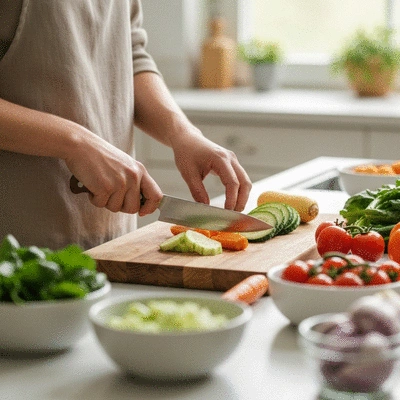 Person preparing a healthy meal with fresh seasonal ingredients