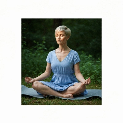 Woman practicing mindfulness meditation, representing stress management and its positive impact on gut health, clean image